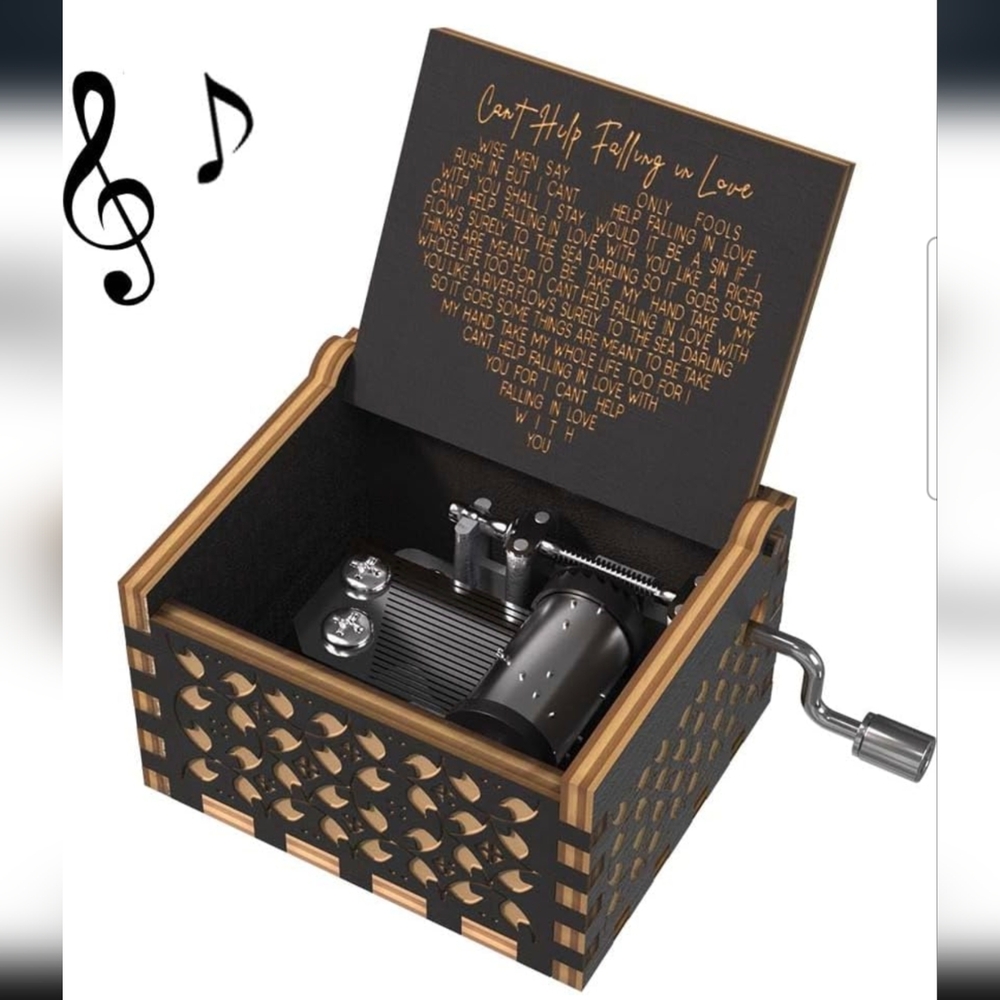 NWT Music Box - Heart Pattern Wooden Black and Brown